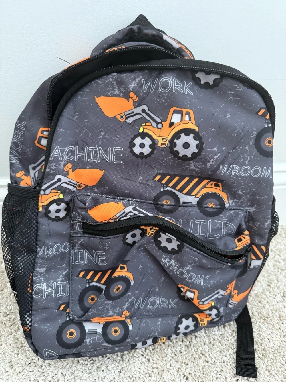 Kids Construction Truck Backpack - Gray & Orange